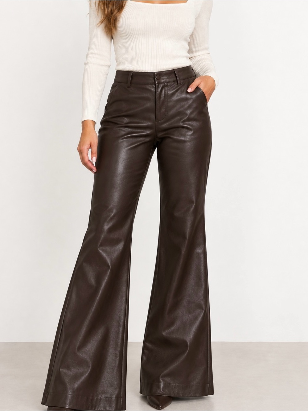 Wilfred Chocolate Brown Faux Leather Flare Pants